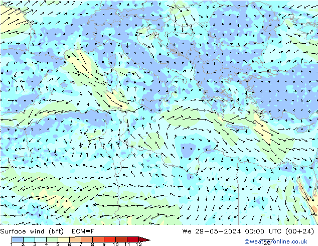 Surface wind (bft) ECMWF St 29.05.2024 00 UTC