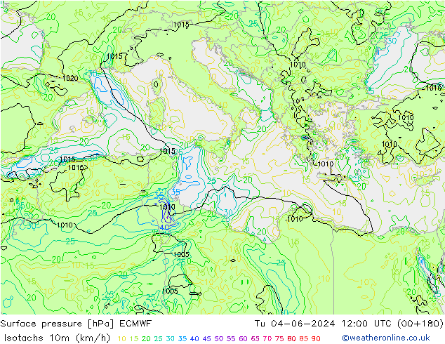 Isotachs (kph) ECMWF mar 04.06.2024 12 UTC