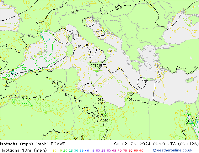 Isotachs (mph) ECMWF Dom 02.06.2024 06 UTC