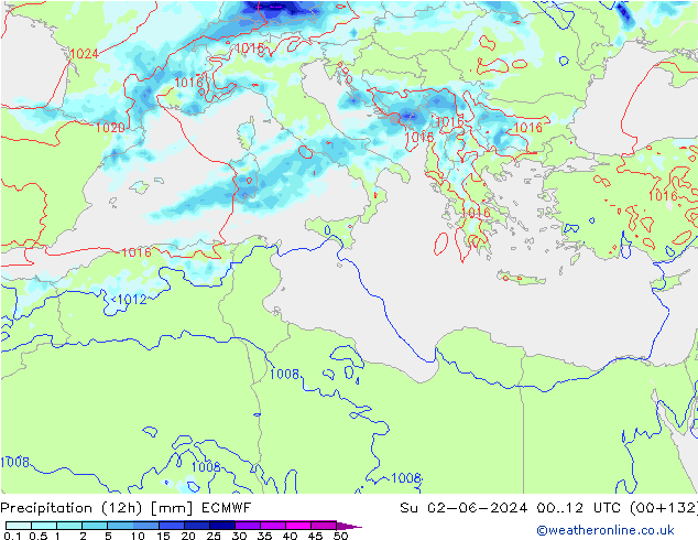 Precipitação (12h) ECMWF Dom 02.06.2024 12 UTC