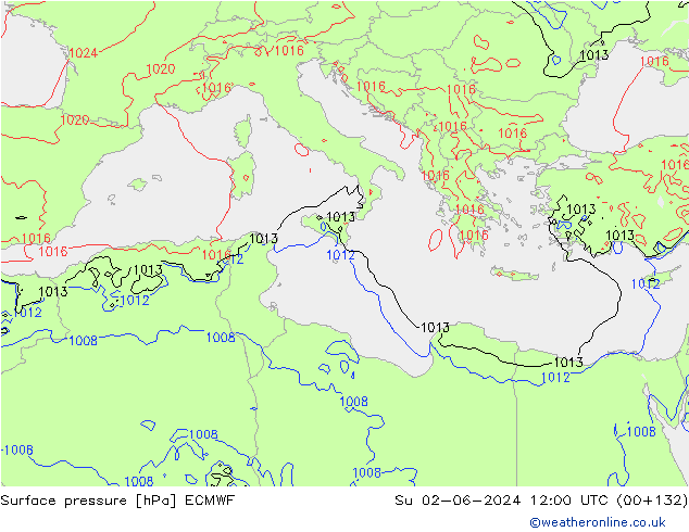 Bodendruck ECMWF So 02.06.2024 12 UTC