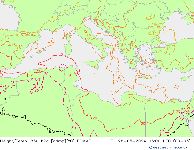 Height/Temp. 850 hPa ECMWF Tu 28.05.2024 03 UTC