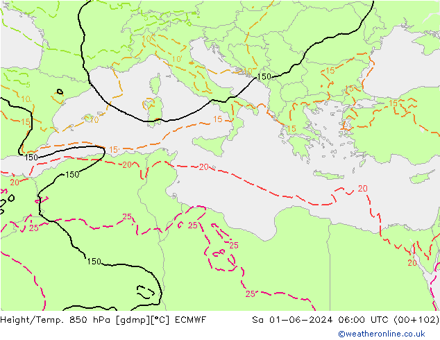 Z500/Rain (+SLP)/Z850 ECMWF Sáb 01.06.2024 06 UTC