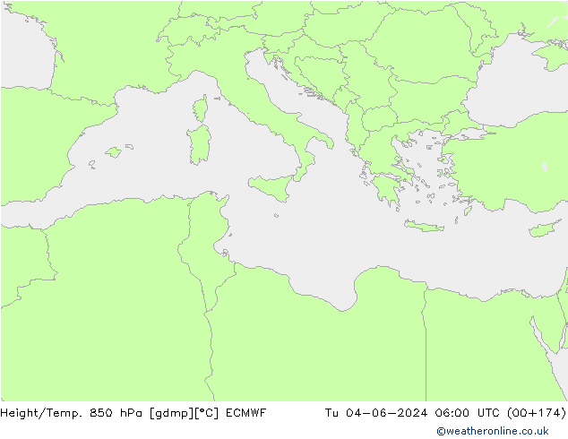 Height/Temp. 850 hPa ECMWF Út 04.06.2024 06 UTC