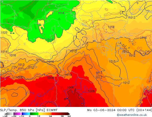 SLP/Temp. 850 hPa ECMWF Seg 03.06.2024 00 UTC