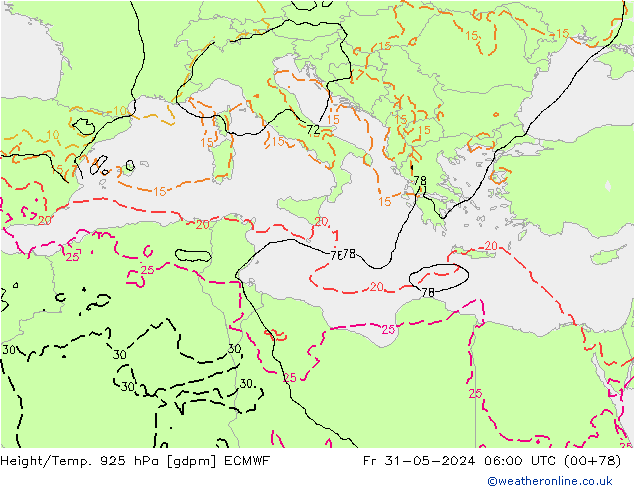 Yükseklik/Sıc. 925 hPa ECMWF Cu 31.05.2024 06 UTC