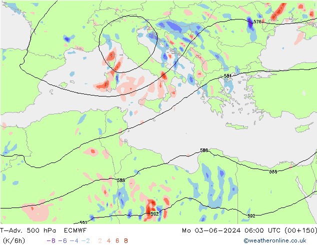 T-Adv. 500 hPa ECMWF Seg 03.06.2024 06 UTC