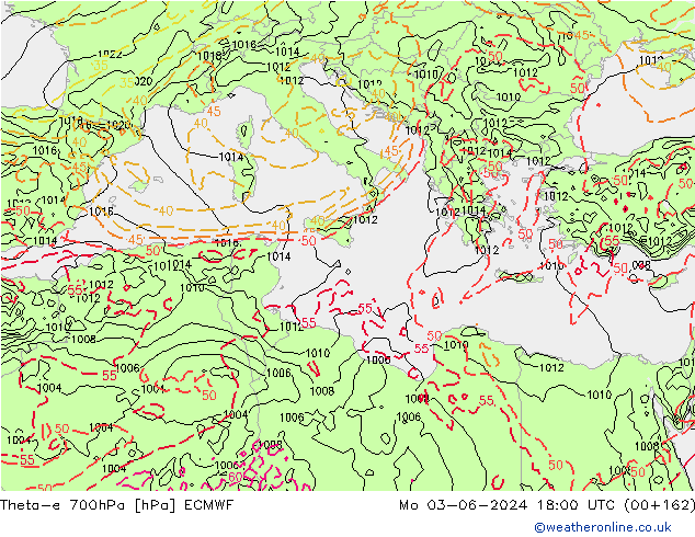 Theta-e 700hPa ECMWF Mo 03.06.2024 18 UTC