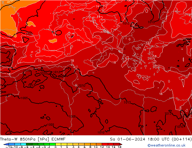 Theta-W 850hPa ECMWF so. 01.06.2024 18 UTC