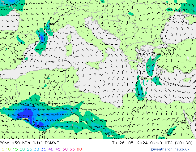 wiatr 950 hPa ECMWF wto. 28.05.2024 00 UTC