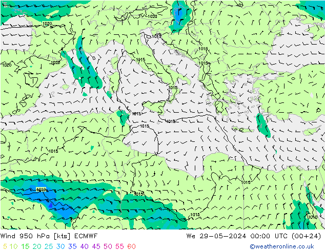 Wind 950 hPa ECMWF St 29.05.2024 00 UTC