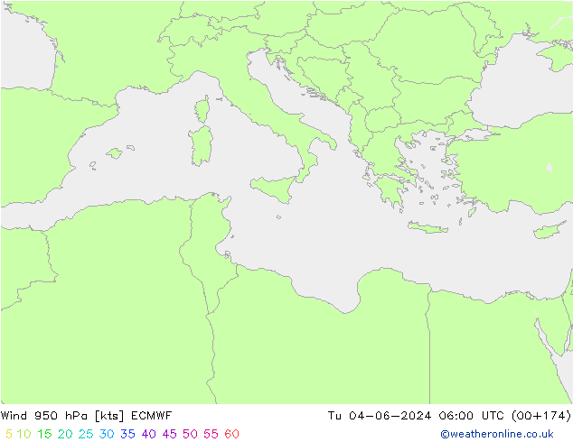 Wind 950 hPa ECMWF Tu 04.06.2024 06 UTC