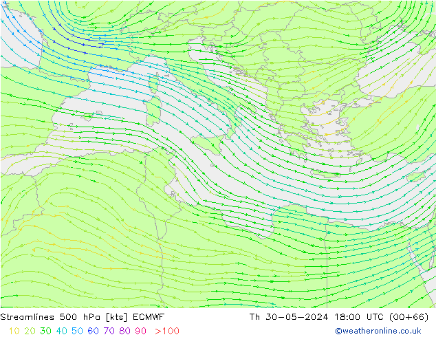 Stroomlijn 500 hPa ECMWF do 30.05.2024 18 UTC