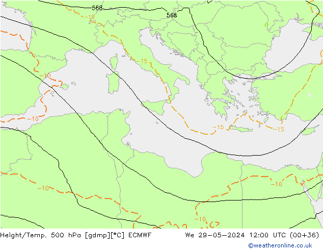 Z500/Regen(+SLP)/Z850 ECMWF wo 29.05.2024 12 UTC