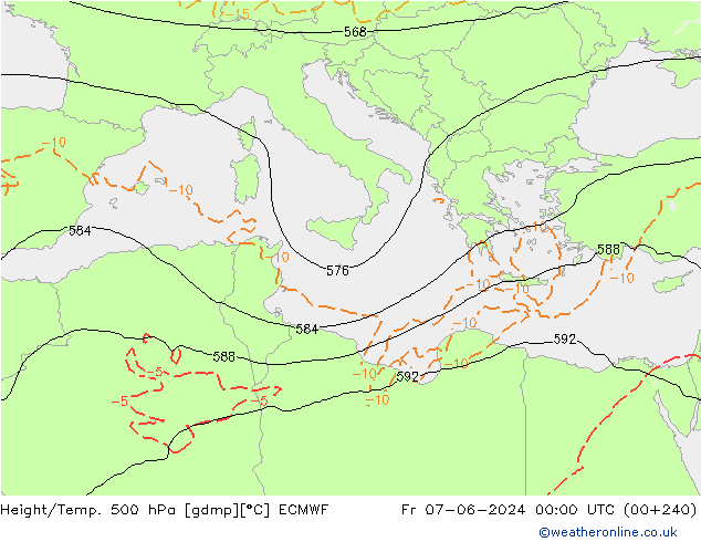 Geop./Temp. 500 hPa ECMWF vie 07.06.2024 00 UTC