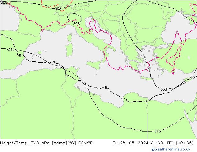 Height/Temp. 700 hPa ECMWF Tu 28.05.2024 06 UTC