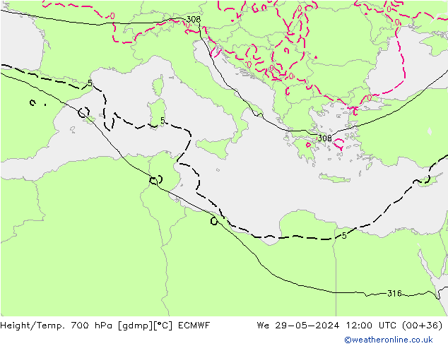 Height/Temp. 700 hPa ECMWF We 29.05.2024 12 UTC