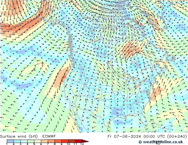 Surface wind (bft) ECMWF Fr 07.06.2024 00 UTC