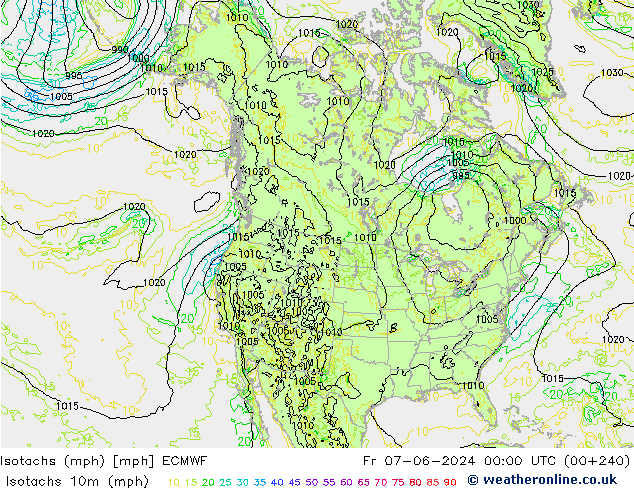 Isotachs (mph) ECMWF ven 07.06.2024 00 UTC