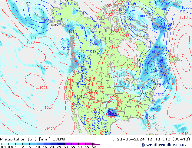 Precipitation (6h) ECMWF Tu 28.05.2024 18 UTC