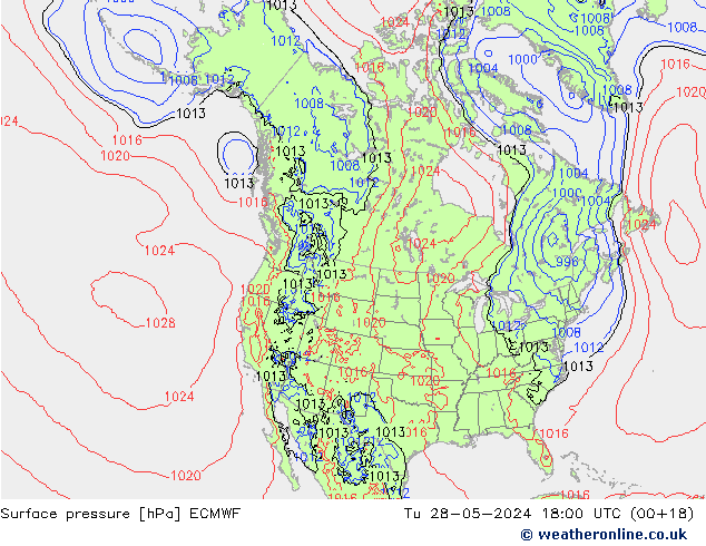 Presión superficial ECMWF mar 28.05.2024 18 UTC