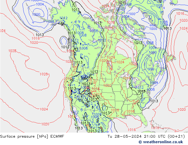 pressão do solo ECMWF Ter 28.05.2024 21 UTC