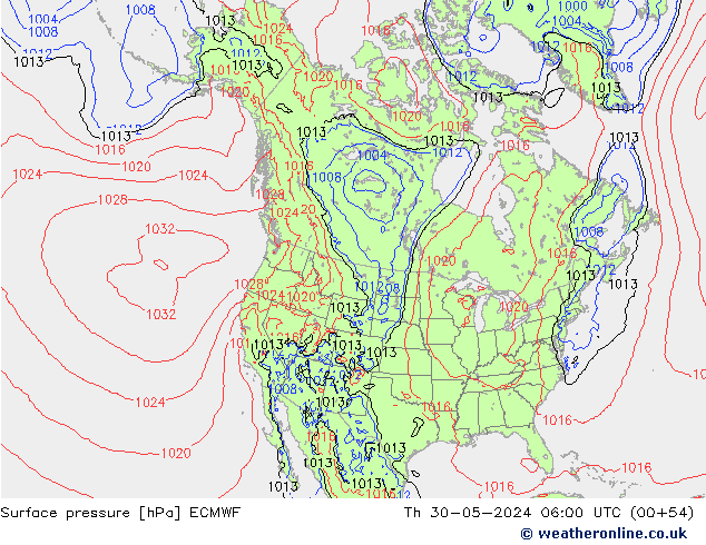 pressão do solo ECMWF Qui 30.05.2024 06 UTC