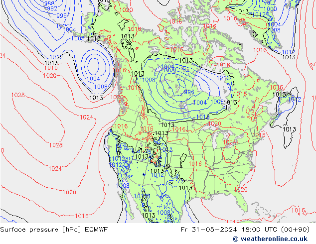 pressão do solo ECMWF Sex 31.05.2024 18 UTC