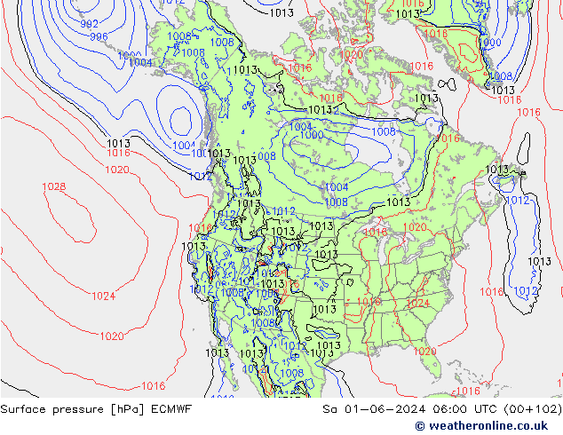 Pressione al suolo ECMWF sab 01.06.2024 06 UTC