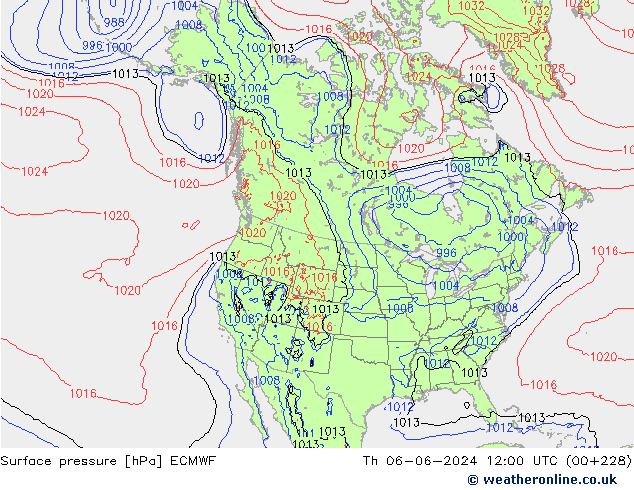 Surface pressure ECMWF Th 06.06.2024 12 UTC