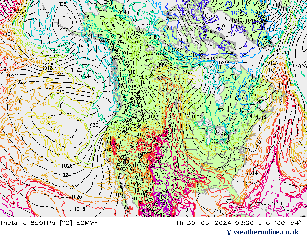 Theta-e 850гПа ECMWF чт 30.05.2024 06 UTC