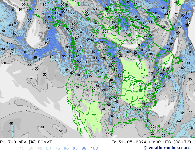 RH 700 hPa ECMWF Fr 31.05.2024 00 UTC