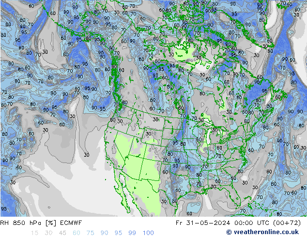 RH 850 hPa ECMWF Fr 31.05.2024 00 UTC