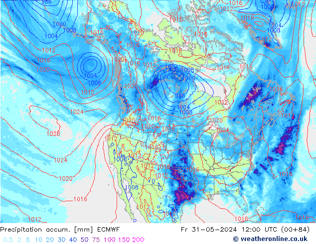 Precipitation accum. ECMWF Sex 31.05.2024 12 UTC