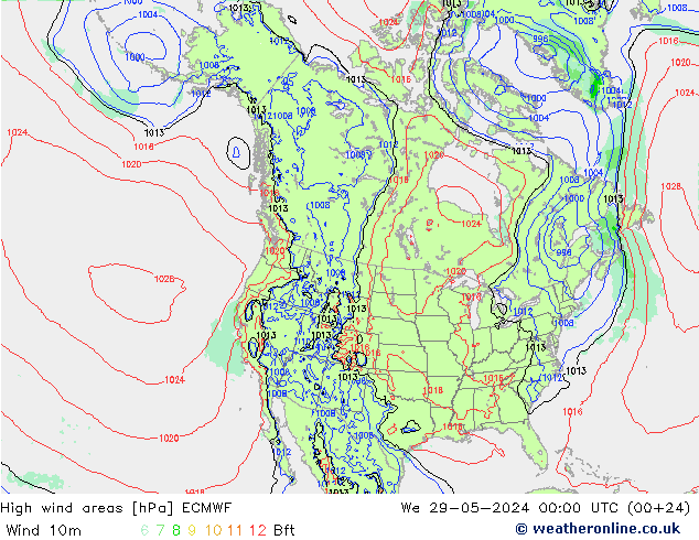 High wind areas ECMWF mié 29.05.2024 00 UTC