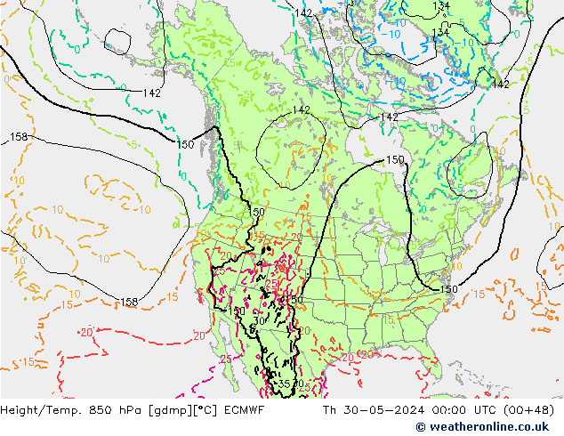 Z500/Rain (+SLP)/Z850 ECMWF Th 30.05.2024 00 UTC