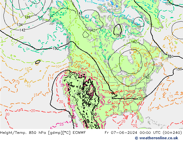 Hoogte/Temp. 850 hPa ECMWF vr 07.06.2024 00 UTC