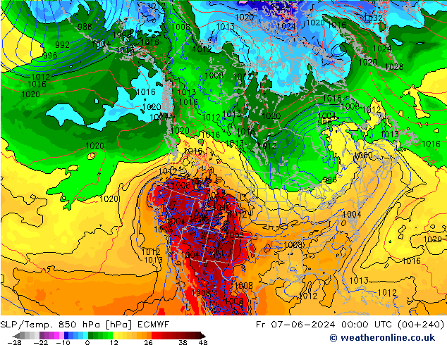 SLP/Temp. 850 hPa ECMWF Fr 07.06.2024 00 UTC