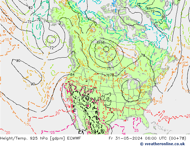 Height/Temp. 925 hPa ECMWF Sex 31.05.2024 06 UTC