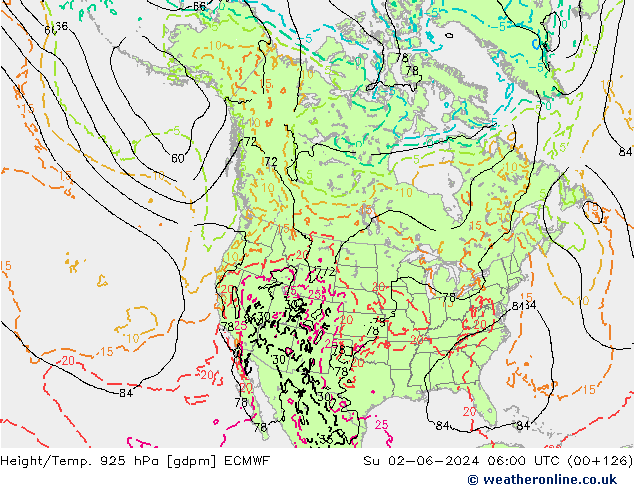 Géop./Temp. 925 hPa ECMWF dim 02.06.2024 06 UTC