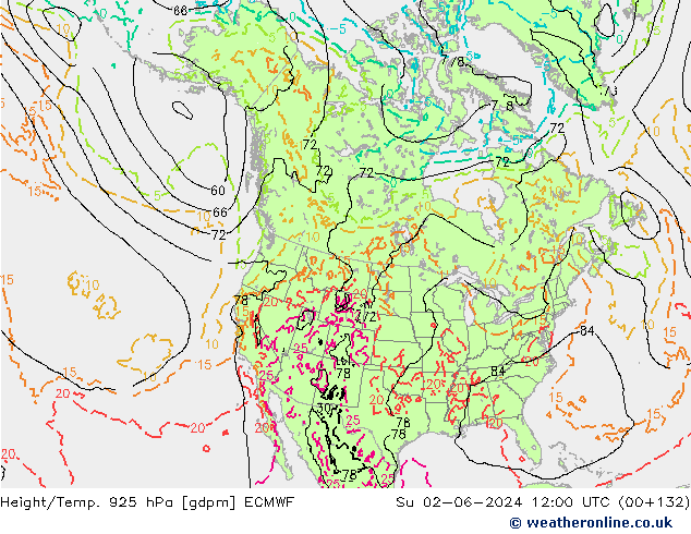 Yükseklik/Sıc. 925 hPa ECMWF Paz 02.06.2024 12 UTC