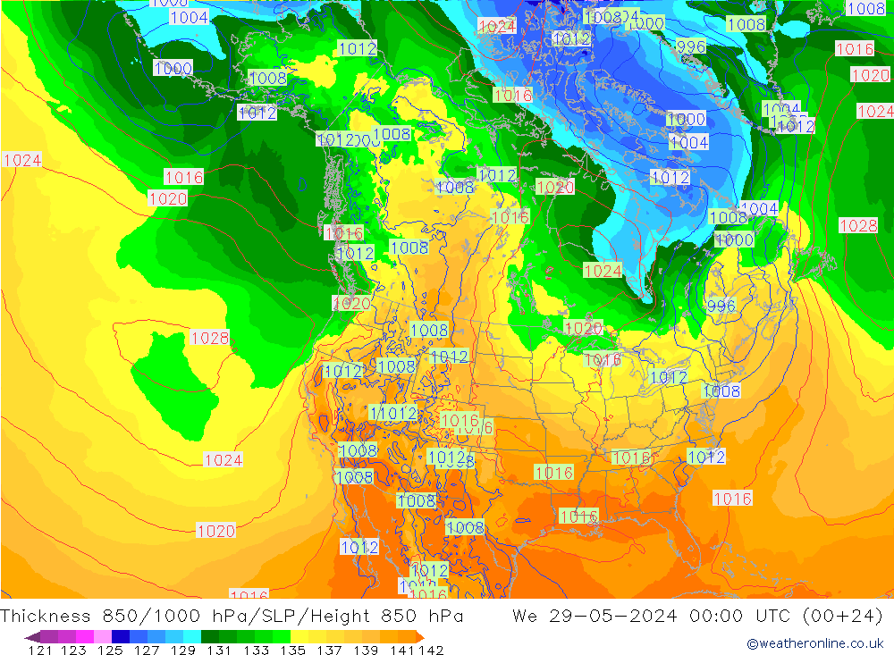 Schichtdicke 850-1000 hPa ECMWF Mi 29.05.2024 00 UTC