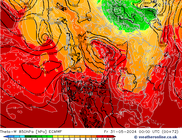 Theta-W 850hPa ECMWF Fr 31.05.2024 00 UTC