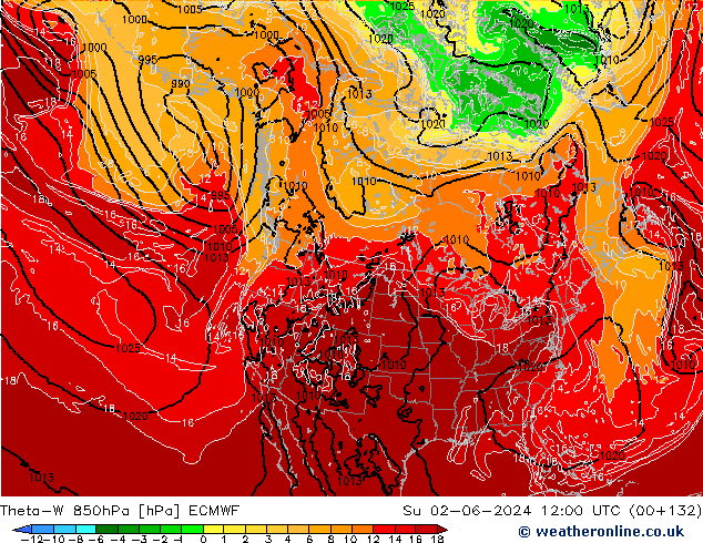 Theta-W 850hPa ECMWF Paz 02.06.2024 12 UTC