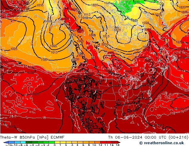 Theta-W 850hPa ECMWF jue 06.06.2024 00 UTC