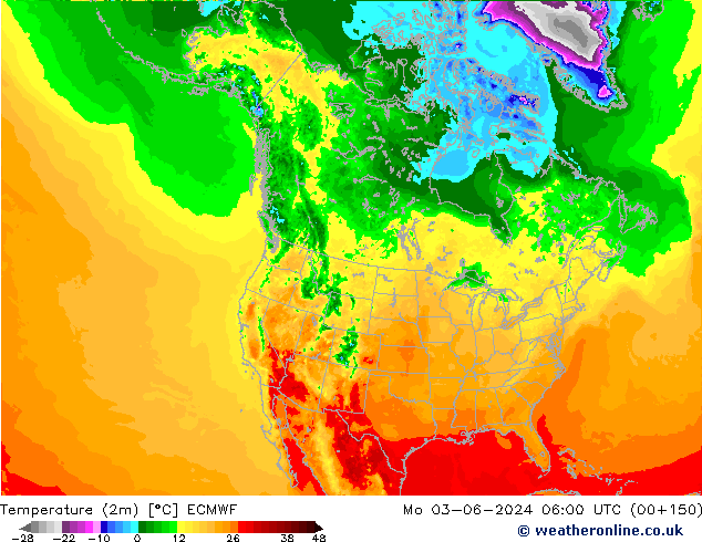 Sıcaklık Haritası (2m) ECMWF Pzt 03.06.2024 06 UTC