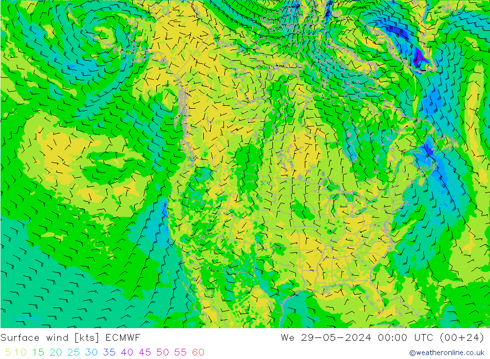 Rüzgar 10 m ECMWF Çar 29.05.2024 00 UTC