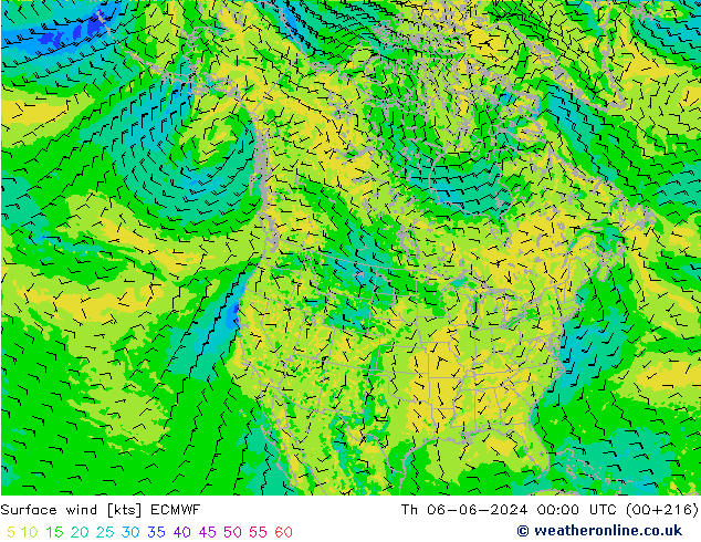 ветер 10 m ECMWF чт 06.06.2024 00 UTC