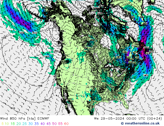 Wind 850 hPa ECMWF We 29.05.2024 00 UTC