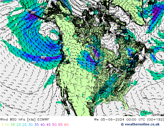 Wind 850 hPa ECMWF wo 05.06.2024 00 UTC